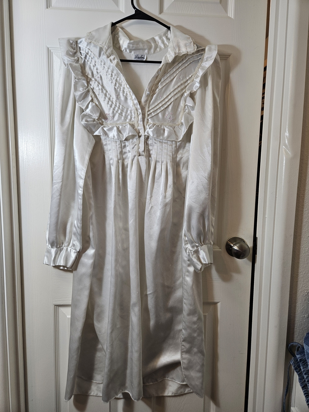 Jaclyn Smith Vintage Ivory Satin Ruffled Long Sleeve Nightgown Robe Women Large